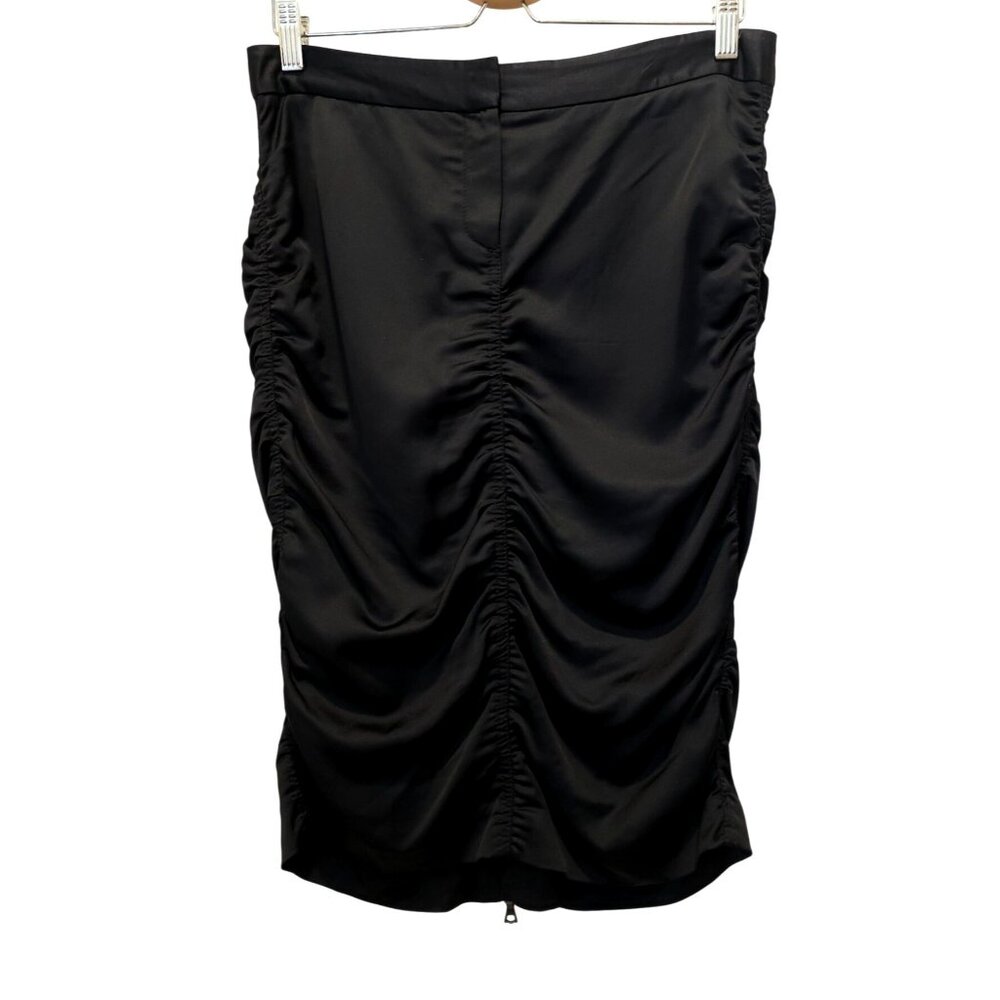Theory Satin Black Gathered Ruched Rayon-Wool Blend Pencil Skirt Sz 6 - USA - Picture 1 of 7